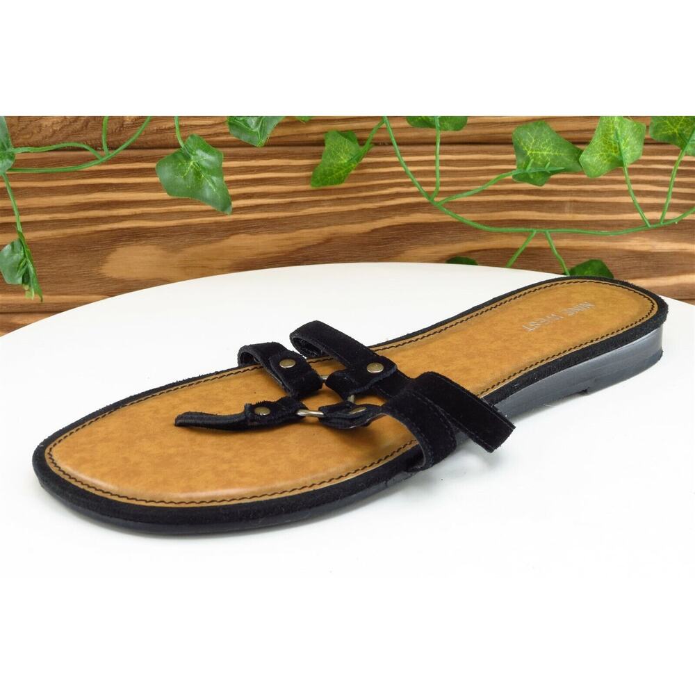 Nine West Sz 8.5 M‎ Black Flip Flop Leather Women Sandals Jenn2P